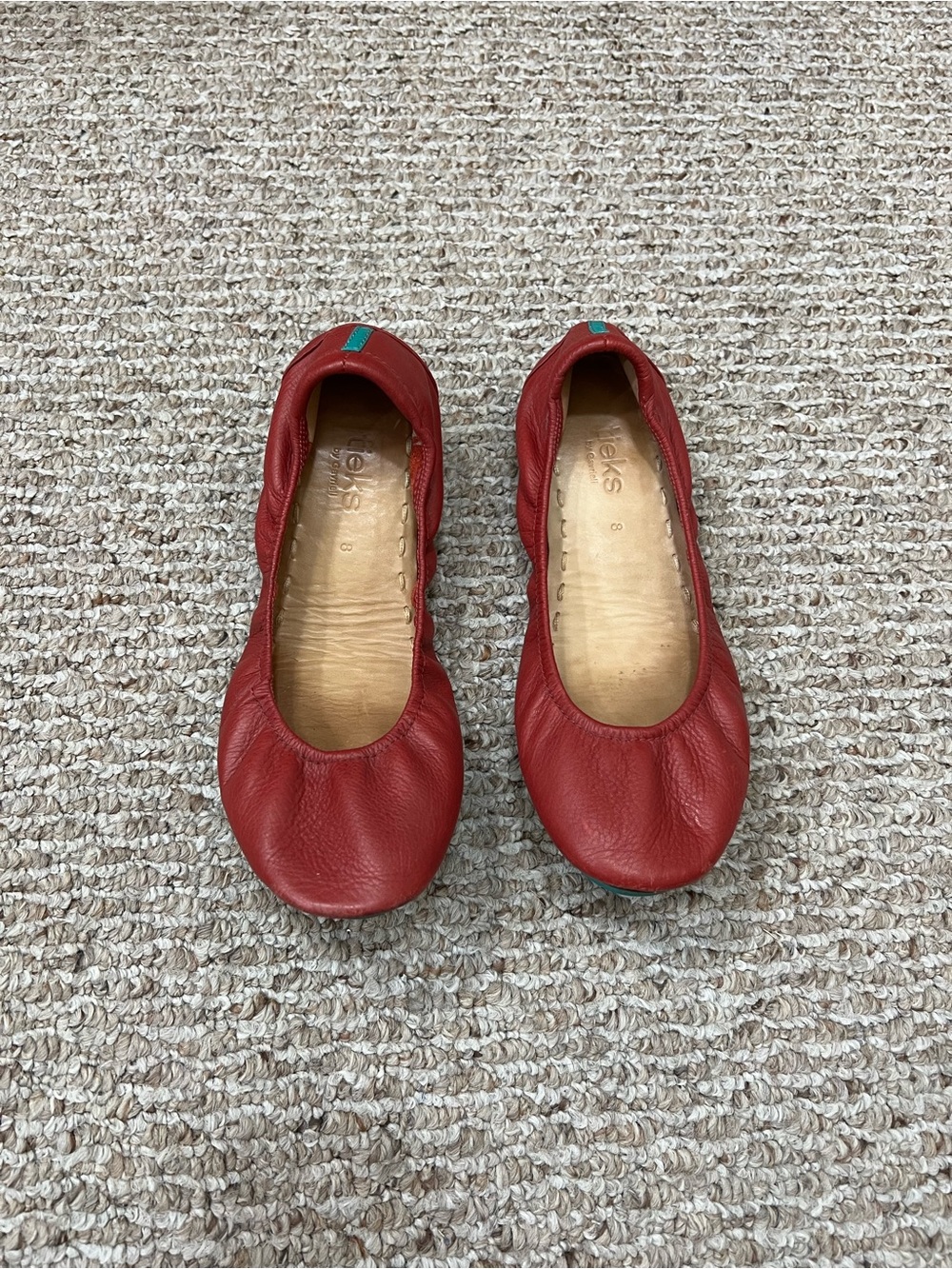 Tieks Red Leather Flats with Elastic Edges